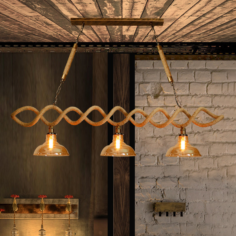 Beige Barn Island Lighting Idea Retro Amber Glass 2/3 Lights Bar Hanging Ceiling Light 3 Amber Clearhalo 'Ceiling Lights' 'Close To Ceiling Lights' 'Glass shade' 'Glass' 'Island Lights' Lighting' 337729