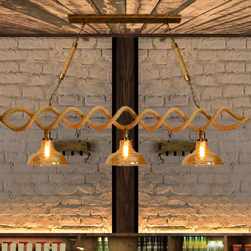 Beige Barn Island Lighting Idea Retro Amber Glass 2/3 Lights Bar Hanging Ceiling Light Clearhalo 'Ceiling Lights' 'Close To Ceiling Lights' 'Glass shade' 'Glass' 'Island Lights' Lighting' 337730