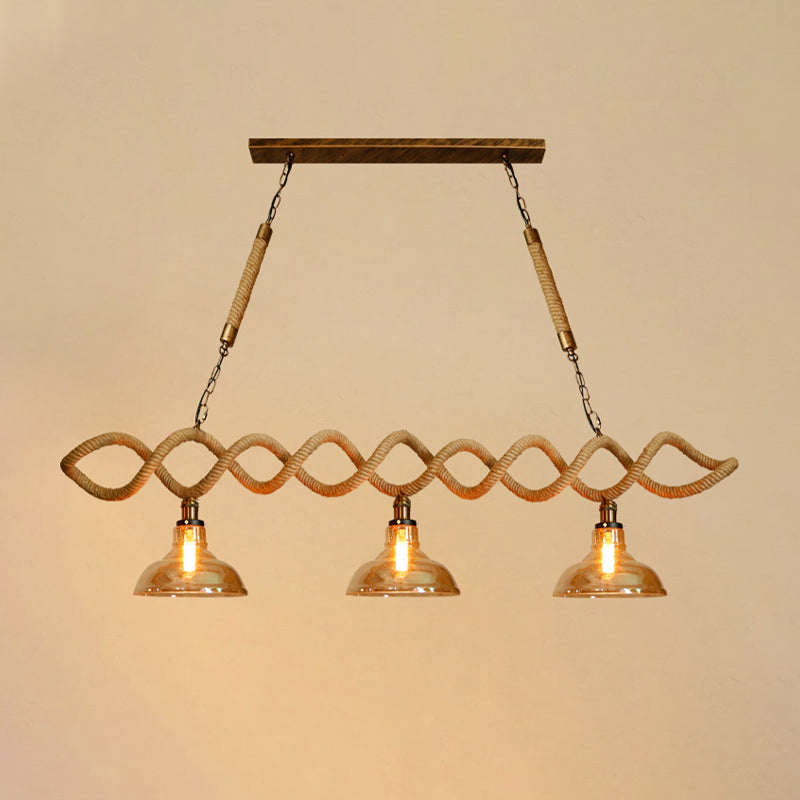 Beige Barn Island Lighting Idea Retro Amber Glass 2/3 Lights Bar Hanging Ceiling Light Clearhalo 'Ceiling Lights' 'Close To Ceiling Lights' 'Glass shade' 'Glass' 'Island Lights' Lighting' 337731