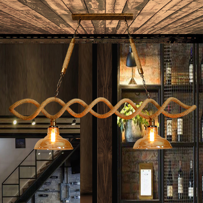 Beige Barn Island Lighting Idea Retro Amber Glass 2/3 Lights Bar Hanging Ceiling Light 2 Amber Clearhalo 'Ceiling Lights' 'Close To Ceiling Lights' 'Glass shade' 'Glass' 'Island Lights' Lighting' 337734