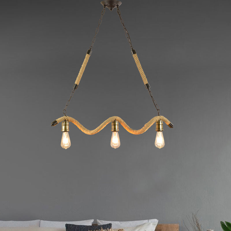 Metal Exposed Bulb Island Light Fixture Industrial 3 Lights Bedroom Pendant Chandelier in Beige Beige Clearhalo 'Ceiling Lights' 'Island Lights' Lighting' 337737