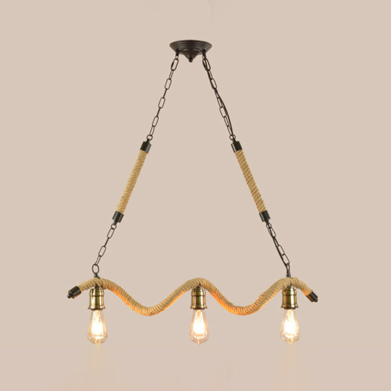 Metal Exposed Bulb Island Light Fixture Industrial 3 Lights Bedroom Pendant Chandelier in Beige Clearhalo 'Ceiling Lights' 'Island Lights' Lighting' 337739