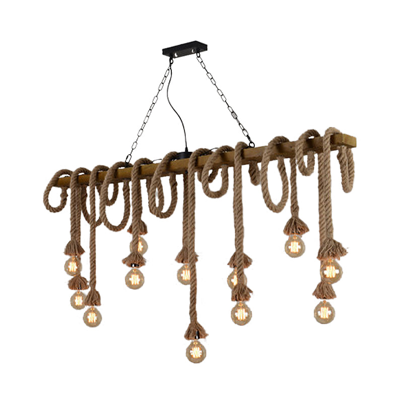 Wood Beige Island Chandelier Linear 5/8 Lights Industrial-Style Pendant Lamp for Dining Room Clearhalo 'Ceiling Lights' 'Island Lights' Lighting' 337745