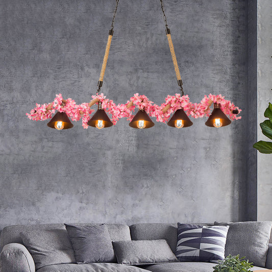 Factory Conical Island Pendant Light 5 Lights Metal Hanging Lamp Kit in Pink for Dining Room Pink Clearhalo 'Ceiling Lights' 'Island Lights' Lighting' 337750