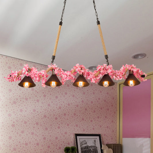 Factory Conical Island Pendant Light 5 Lights Metal Hanging Lamp Kit in Pink for Dining Room Clearhalo 'Ceiling Lights' 'Island Lights' Lighting' 337751