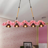 Factory Conical Island Pendant Light 5 Lights Metal Hanging Lamp Kit in Pink for Dining Room Clearhalo 'Ceiling Lights' 'Island Lights' Lighting' 337751