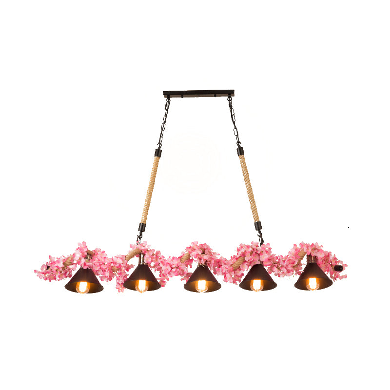 Factory Conical Island Pendant Light 5 Lights Metal Hanging Lamp Kit in Pink for Dining Room Clearhalo 'Ceiling Lights' 'Island Lights' Lighting' 337753