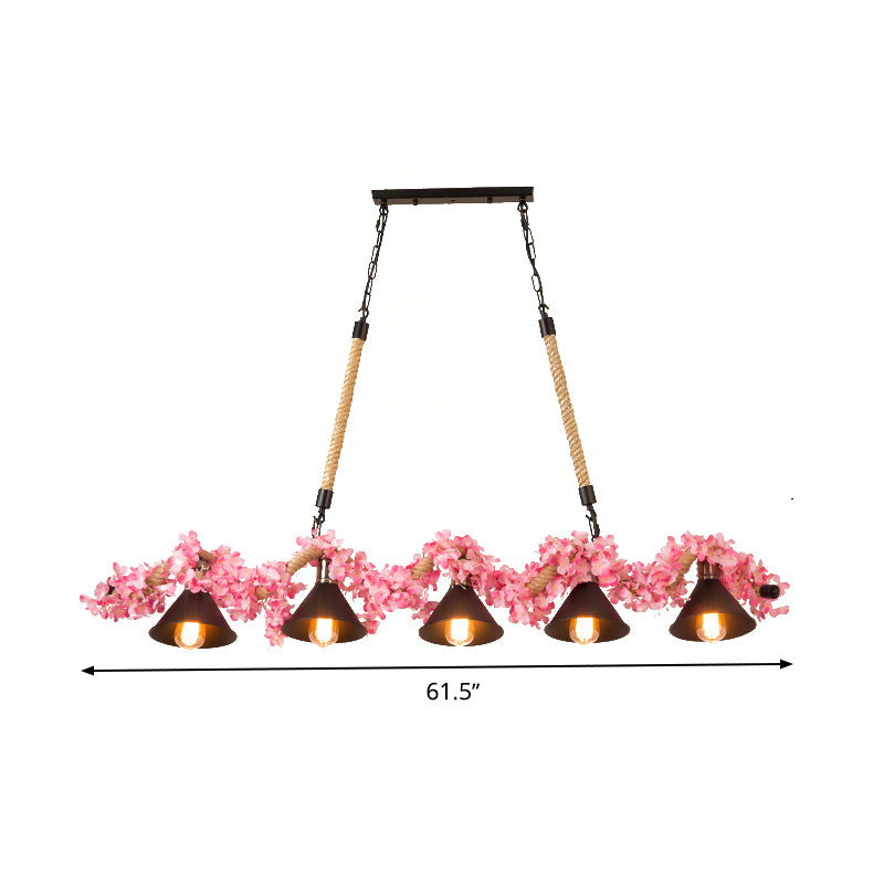 Factory Conical Island Pendant Light 5 Lights Metal Hanging Lamp Kit in Pink for Dining Room Clearhalo 'Ceiling Lights' 'Island Lights' Lighting' 337754