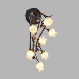 7 Lights Wall Mounted Light Rustic-Style Blossom Shaped Clear Glass Sconce in Bronze for Bedroom Clearhalo 'Wall Lamps & Sconces' 'Wall Lights' Lighting' 337788