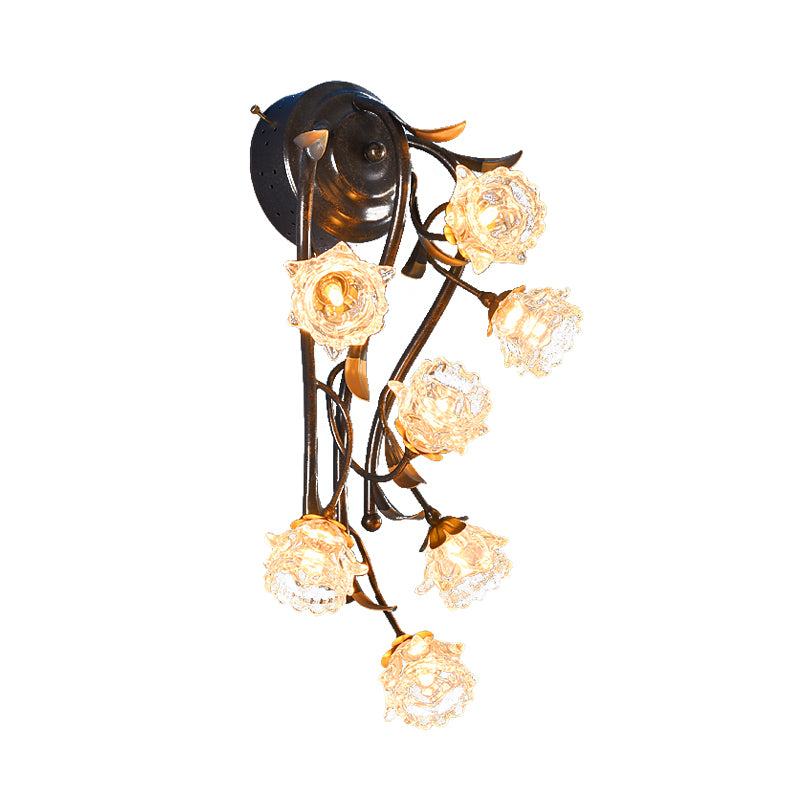 7 Lights Wall Mounted Light Rustic-Style Blossom Shaped Clear Glass Sconce in Bronze for Bedroom Clear B Clearhalo 'Wall Lamps & Sconces' 'Wall Lights' Lighting' 337790