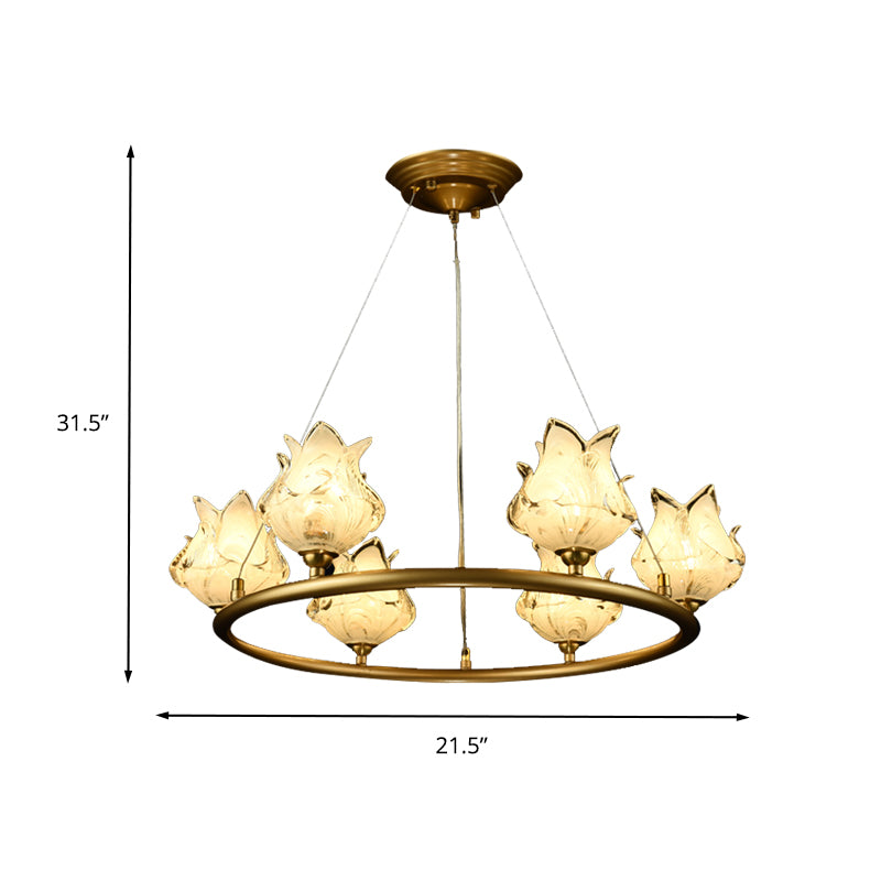 Wheel Clear Glass Chandelier Light Traditionalism 6 Bulbs LED Bedroom Pendant Lamp Clearhalo 'Ceiling Lights' 'Chandeliers' 'Glass shade' 'Glass' Lighting' 337921