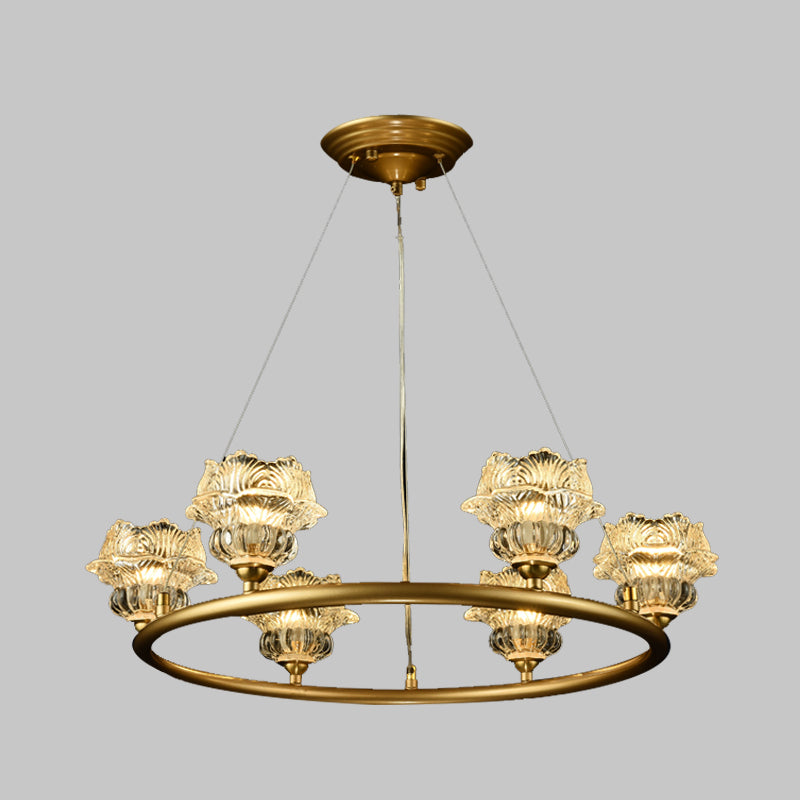 6 Heads Sunflower Chandelier Lighting Traditional Clear Glass Suspension Lamp for Living Room Clearhalo 'Ceiling Lights' 'Chandeliers' 'Glass shade' 'Glass' Lighting' 337925