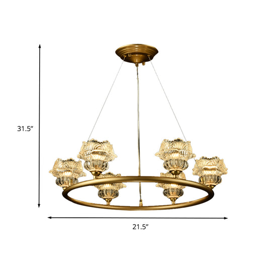 6 Heads Sunflower Chandelier Lighting Traditional Clear Glass Suspension Lamp for Living Room Clearhalo 'Ceiling Lights' 'Chandeliers' 'Glass shade' 'Glass' Lighting' 337926