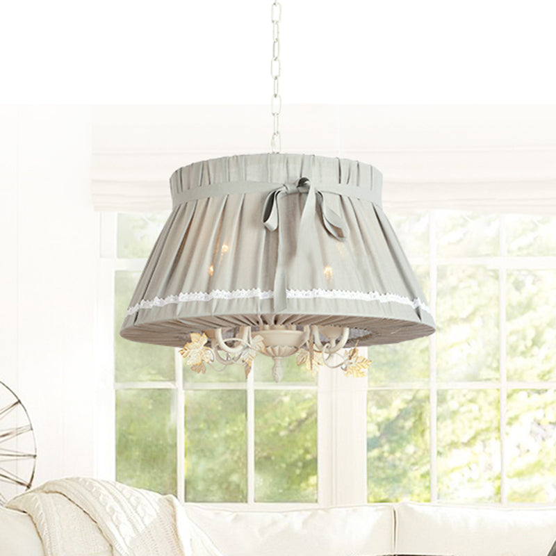 Drum Dining Room Pendant Chandelier Traditional Fabric 4 Lights Beige Hanging Light Fixture Dark Gray Clearhalo 'Ceiling Lights' 'Chandeliers' Lighting' options 337952_03a94801-31b9-423b-bee8-bab1741ec07c