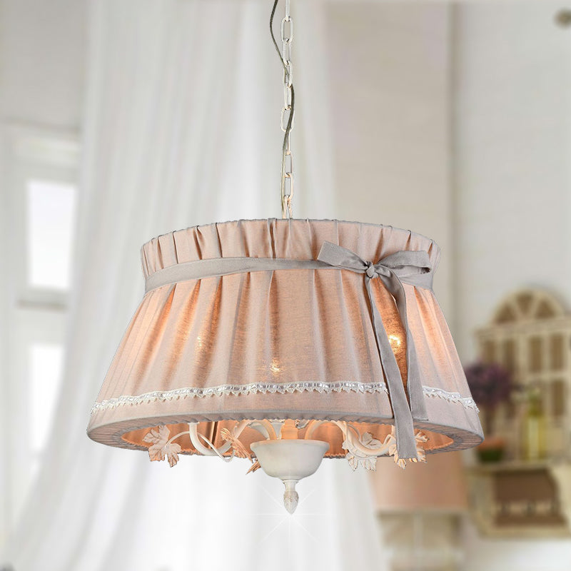 Drum Dining Room Pendant Chandelier Traditional Fabric 4 Lights Beige Hanging Light Fixture Beige Clearhalo 'Ceiling Lights' 'Chandeliers' Lighting' options 337957_6cc85b37-8681-45f1-97a0-d22d2398788f