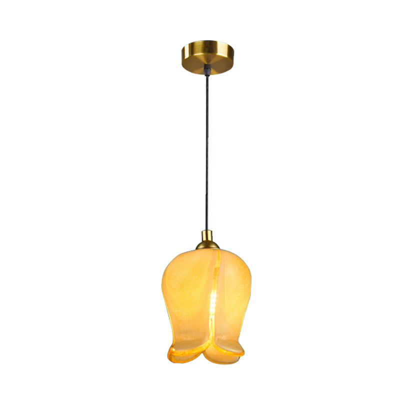 1 Light Blossom Drop Pendant Rustic White/Yellow Glass Ceiling Suspension Lamp for Bedroom Clearhalo 'Ceiling Lights' 'Glass shade' 'Glass' 'Pendant Lights' 'Pendants' Lighting' 337973