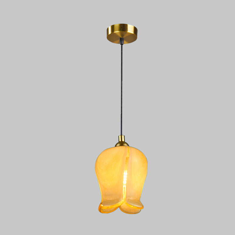 1 Light Blossom Drop Pendant Rustic White/Yellow Glass Ceiling Suspension Lamp for Bedroom Clearhalo 'Ceiling Lights' 'Glass shade' 'Glass' 'Pendant Lights' 'Pendants' Lighting' 337974