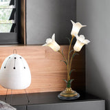 White/Purple Glass Table Lamp Morning Glory 3 Lights Countryside Night Light for Living Room White Clearhalo 'Lamps' 'Table Lamps' Lighting' 338016