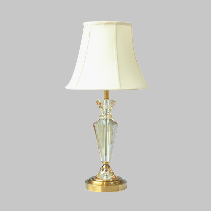 Paneled Bell Crystal Night Light Rustic 1 Light Living Room Nightstand Lamp in White Clearhalo 'Lamps' 'Table Lamps' Lighting' 338097