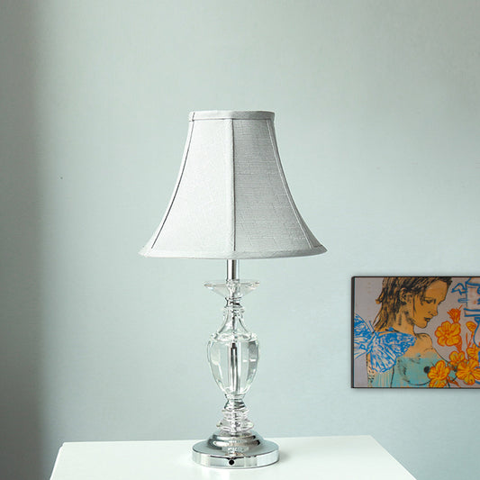 Light Blue Single Bulb Nightstand Light Rural Fabric Paneled Bell Table Lamp with Crystal Base Clearhalo 'Lamps' 'Table Lamps' Lighting' 338100