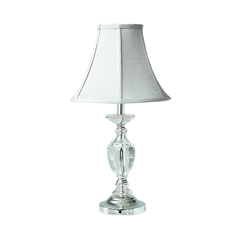 Light Blue Single Bulb Nightstand Light Rural Fabric Paneled Bell Table Lamp with Crystal Base Clearhalo 'Lamps' 'Table Lamps' Lighting' 338101