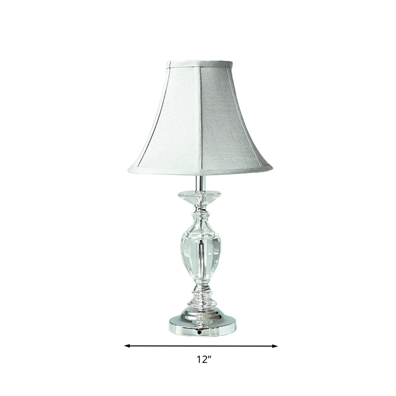 Light Blue Single Bulb Nightstand Light Rural Fabric Paneled Bell Table Lamp with Crystal Base Clearhalo 'Lamps' 'Table Lamps' Lighting' 338103