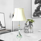 White Bell Night Lamp Lodge Fabric Single Light Bedroom Table Light with Clear Crystal Accent Clearhalo 'Lamps' 'Table Lamps' Lighting' 338105