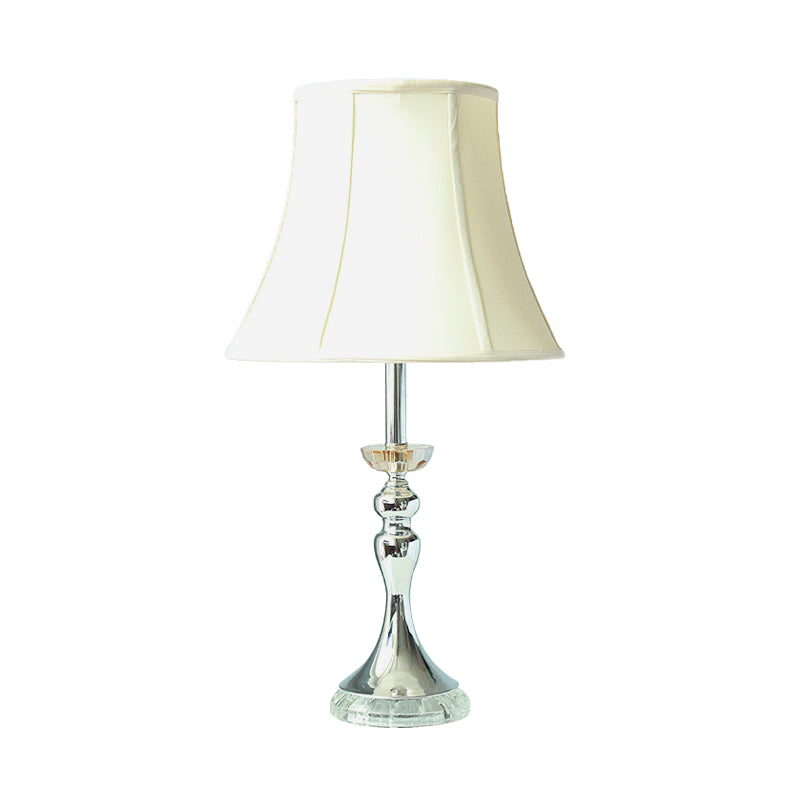 White Bell Night Lamp Lodge Fabric Single Light Bedroom Table Light with Clear Crystal Accent Clearhalo 'Lamps' 'Table Lamps' Lighting' 338106