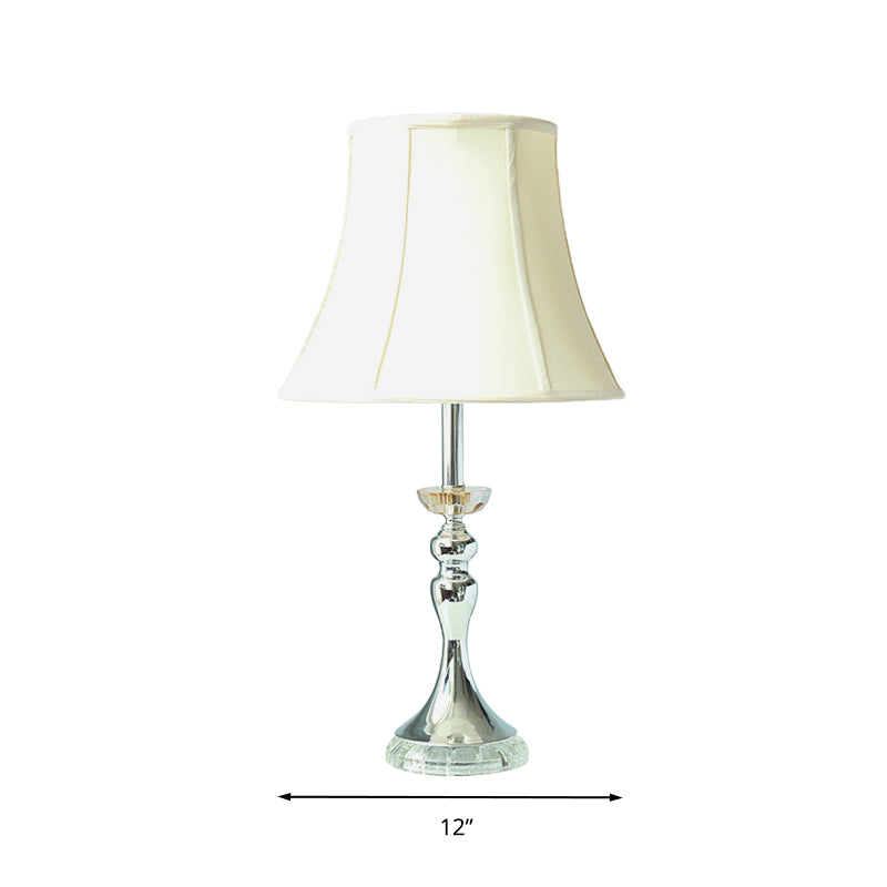 White Bell Night Lamp Lodge Fabric Single Light Bedroom Table Light with Clear Crystal Accent Clearhalo 'Lamps' 'Table Lamps' Lighting' 338108