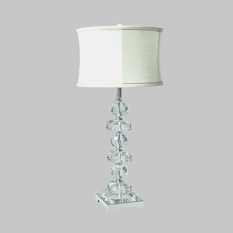 Crystal White Night Table Light Drum Single Head Traditional Style Nightstand Lamp for Living Room Clearhalo 'Lamps' 'Table Lamps' Lighting' 338117