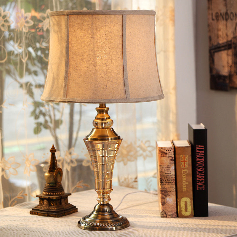 1 Light Bedroom Night Light Rural Stylish Beige Table Lamp with Tapered Fabric Shade Clearhalo 'Lamps' 'Table Lamps' Lighting' 338135