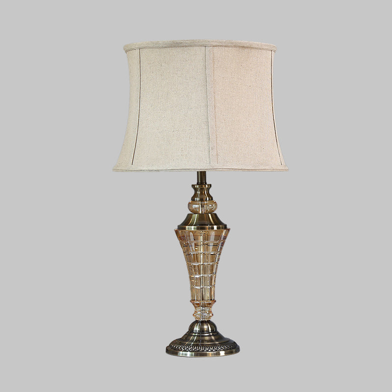 1 Light Bedroom Night Light Rural Stylish Beige Table Lamp with Tapered Fabric Shade Clearhalo 'Lamps' 'Table Lamps' Lighting' 338137