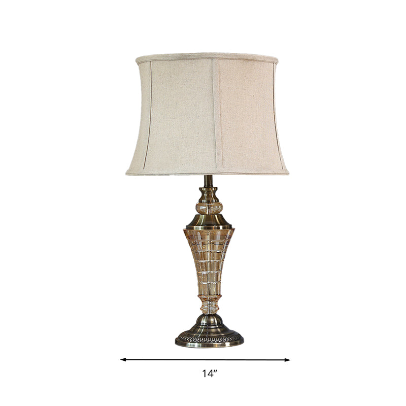 1 Light Bedroom Night Light Rural Stylish Beige Table Lamp with Tapered Fabric Shade Clearhalo 'Lamps' 'Table Lamps' Lighting' 338138