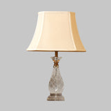 1 Light Fabric Night Lamp Traditionalism Beige Paneled Bell Bedroom Nightstand Light with Crystal Base Clearhalo 'Lamps' 'Table Lamps' Lighting' 338142