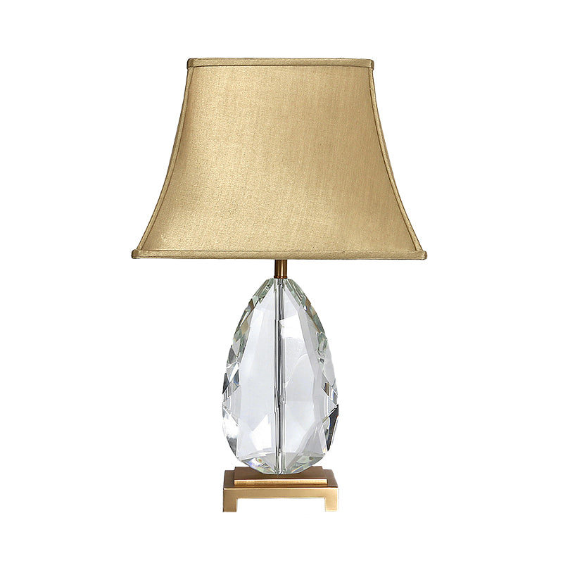 22"/26" L Oval Clear Crystal Nightstand Light Countryside 1 Light Living Room Table Lamp in Beige with Fabric Shade Clearhalo 'Lamps' 'Table Lamps' Lighting' 338146