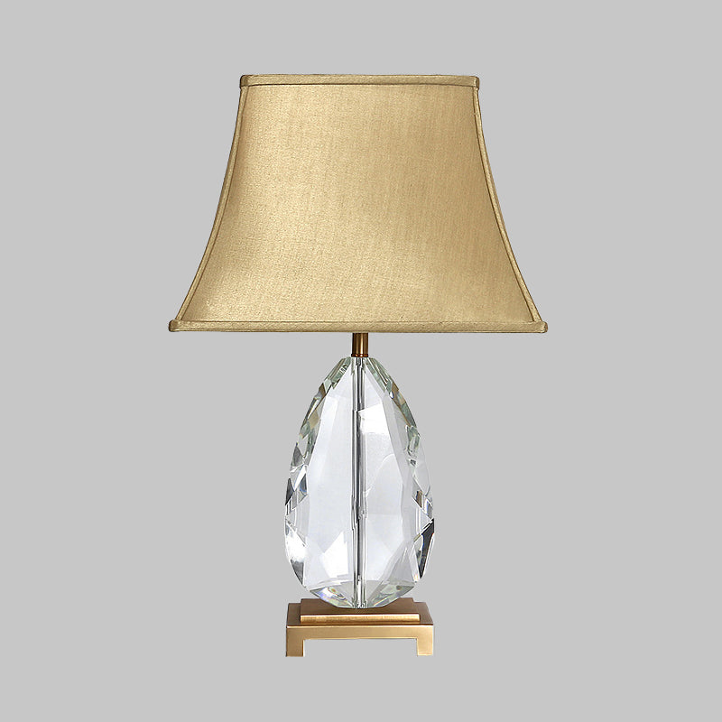 22"/26" L Oval Clear Crystal Nightstand Light Countryside 1 Light Living Room Table Lamp in Beige with Fabric Shade Clearhalo 'Lamps' 'Table Lamps' Lighting' 338147