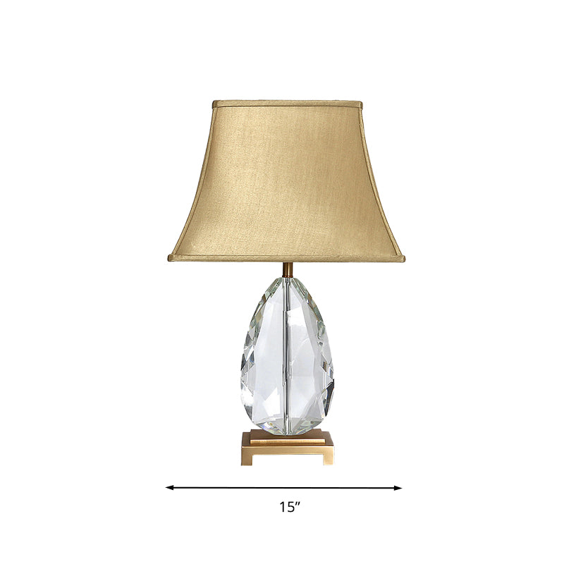 22"/26" L Oval Clear Crystal Nightstand Light Countryside 1 Light Living Room Table Lamp in Beige with Fabric Shade Clearhalo 'Lamps' 'Table Lamps' Lighting' 338148