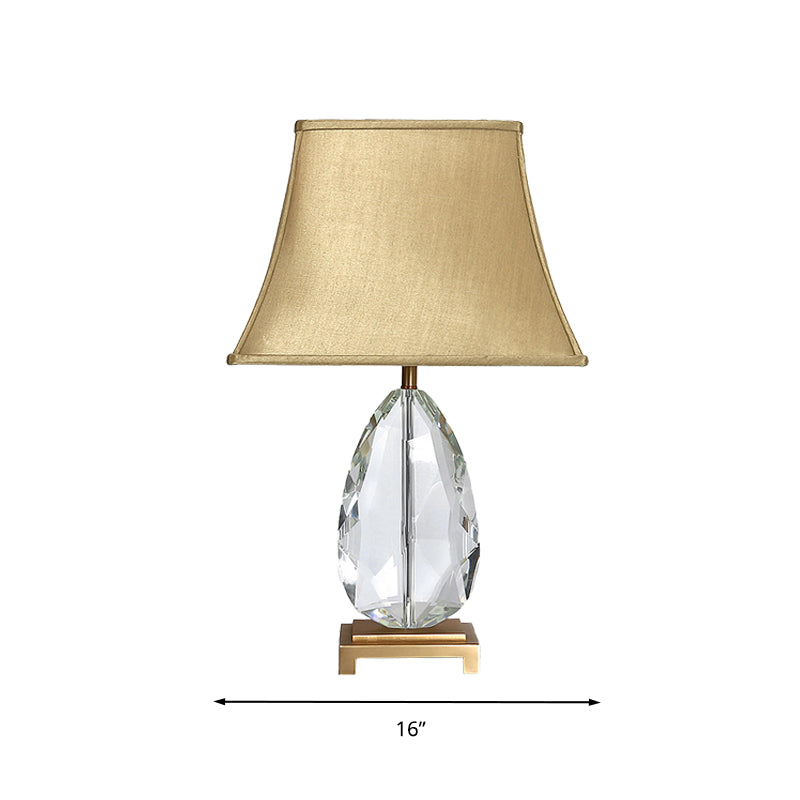 22"/26" L Oval Clear Crystal Nightstand Light Countryside 1 Light Living Room Table Lamp in Beige with Fabric Shade Clearhalo 'Lamps' 'Table Lamps' Lighting' 338149