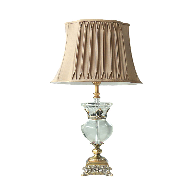 Pleated Shade Indoor Nightstand Lamp Rustic Single Head Light Brown Table Light with Crystal Accent Clearhalo 'Lamps' 'Table Lamps' Lighting' 338152