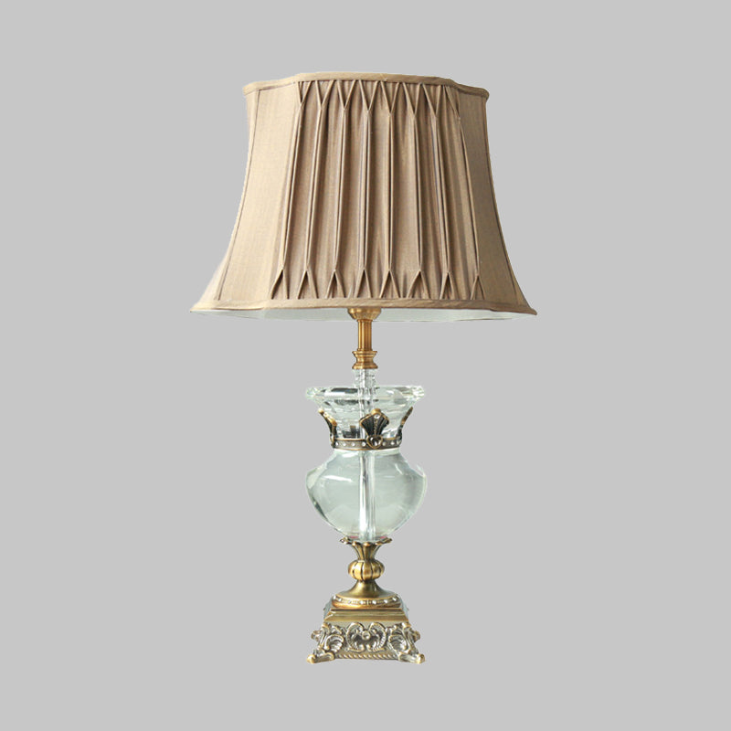 Pleated Shade Indoor Nightstand Lamp Rustic Single Head Light Brown Table Light with Crystal Accent Clearhalo 'Lamps' 'Table Lamps' Lighting' 338153