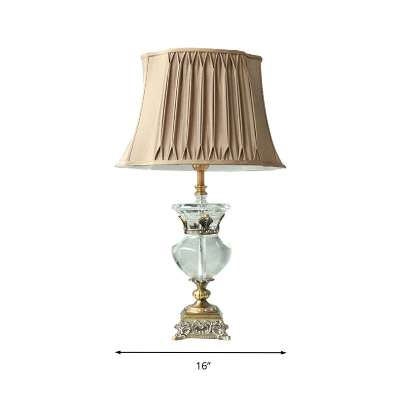 Pleated Shade Indoor Nightstand Lamp Rustic Single Head Light Brown Table Light with Crystal Accent Clearhalo 'Lamps' 'Table Lamps' Lighting' 338154