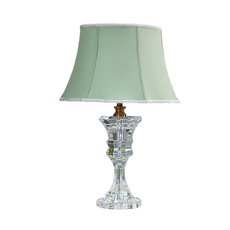 Green Bell Night Light Traditionalism Fabric 1 Light Bedroom Table Lamp for Bedroom with Prismatic Crystal Base Clearhalo 'Lamps' 'Table Lamps' Lighting' 338162