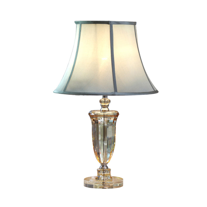 Fabric Beige Table Light Bell Single Light Simple Nightstand Lamp with Crystal Base Clearhalo 'Lamps' 'Table Lamps' Lighting' 338172