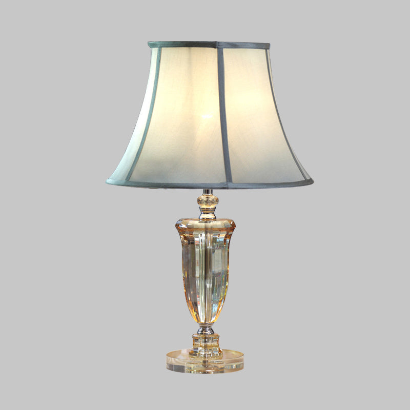 Fabric Beige Table Light Bell Single Light Simple Nightstand Lamp with Crystal Base Clearhalo 'Lamps' 'Table Lamps' Lighting' 338173