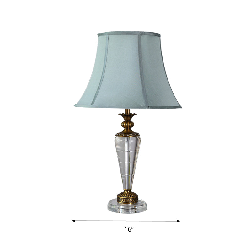 Countryside Tapered Nightstand Lamp Single Bulb Fabric Table Light in Blue for Bedroom with Crystal Base Clearhalo 'Lamps' 'Table Lamps' Lighting' 338179