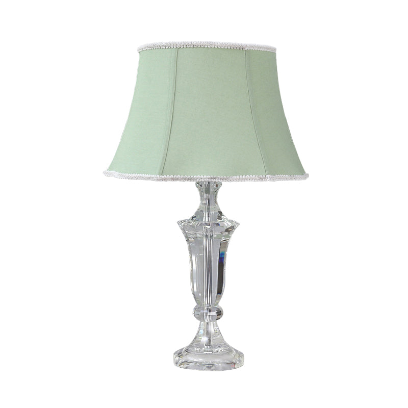 1 Light Paneled Bell Table Lamp Rustic Green Fabric Night Light for Bedroom with Crystal Base Clearhalo 'Lamps' 'Table Lamps' Lighting' 338182