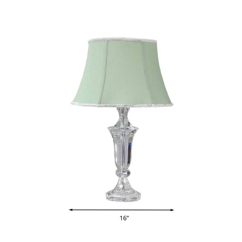 1 Light Paneled Bell Table Lamp Rustic Green Fabric Night Light for Bedroom with Crystal Base Clearhalo 'Lamps' 'Table Lamps' Lighting' 338184