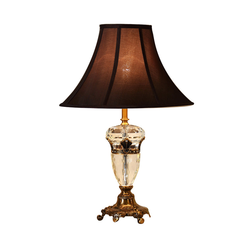 Single Head Table Light Rural Urn Crystal Nightstand Lamp in Brown with Cone Fabric Shade Clearhalo 'Lamps' 'Table Lamps' Lighting' 338188