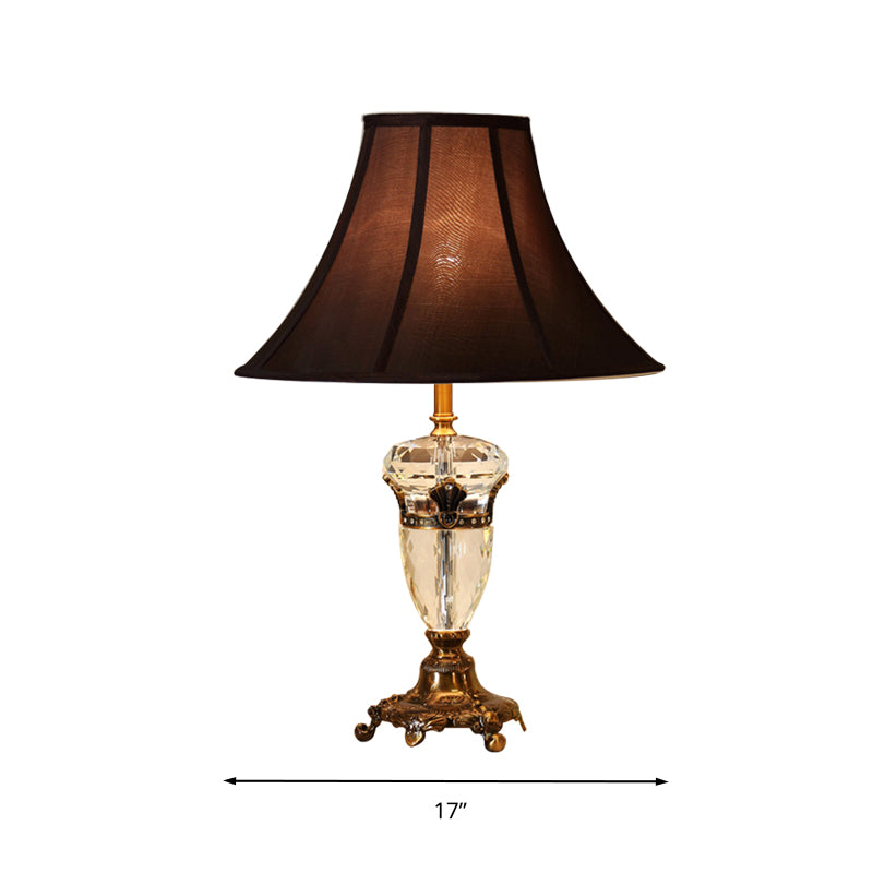 Single Head Table Light Rural Urn Crystal Nightstand Lamp in Brown with Cone Fabric Shade Clearhalo 'Lamps' 'Table Lamps' Lighting' 338189