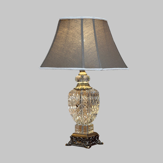 1 Light Clear Crystal Night Light Traditionalism Brown Urn Shaped Table Lamp with Carved Base Clearhalo 'Lamps' 'Table Lamps' Lighting' 338193